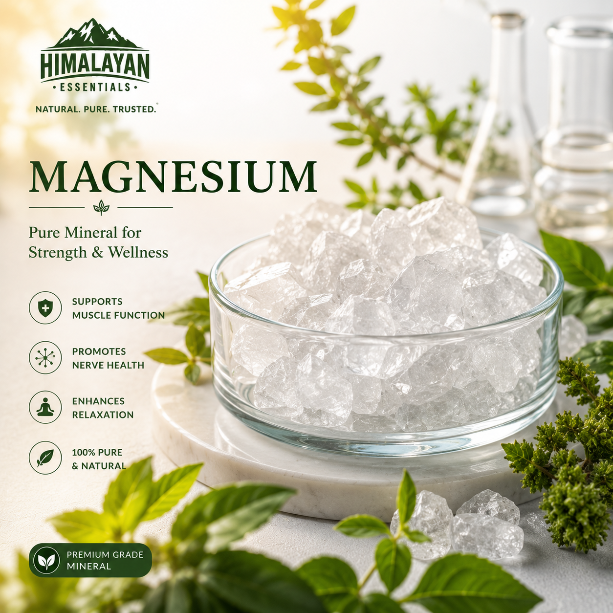 Magnesium ingredient used in Himalayan Essentials MG-PLUS Tablets