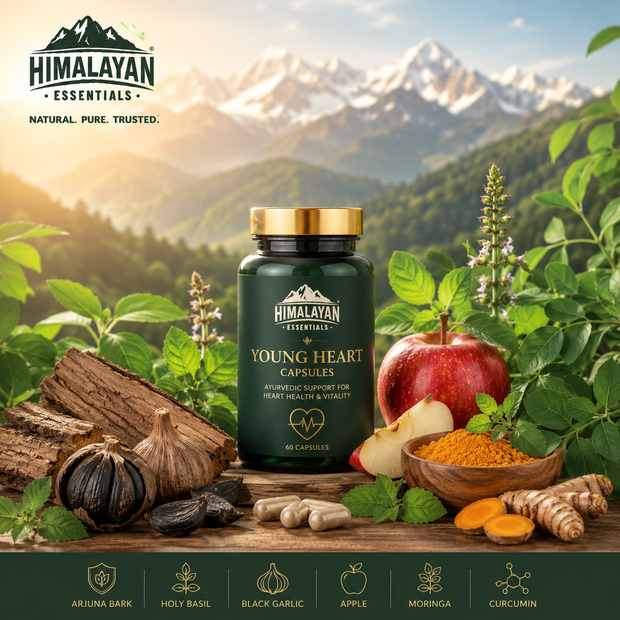 Himalayan Essentials Young Heart Capsules for cardiovascular wellness support